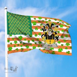 ScotsTee Shop Irish Kyle Coat of Arms Irish Family Crest Flag Shamrock American Irish Flag
