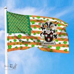 ScotsTee Shop Irish Woodford Coat of Arms Irish Family Crest Flag Shamrock American Irish Flag