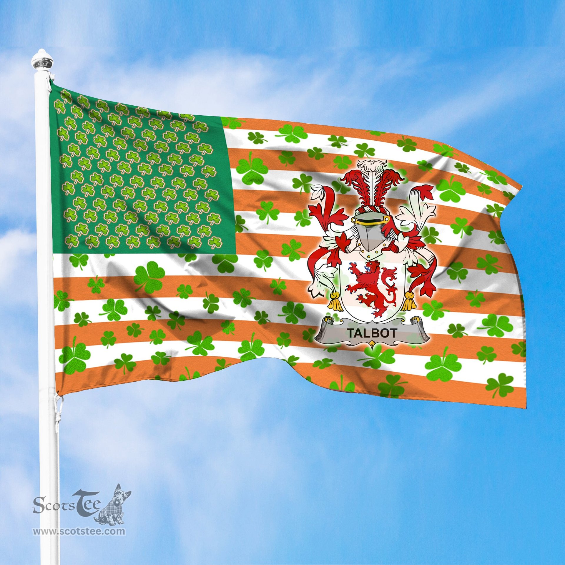 ScotsTee Shop Irish Talbot Coat of Arms Irish Family Crest Flag Shamrock American Irish Flag