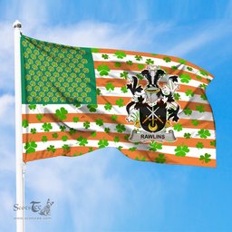 ScotsTee Shop Irish Rawlins Coat of Arms Irish Family Crest Flag Shamrock American Irish Flag