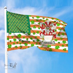 ScotsTee Shop Irish Perceval Coat of Arms Irish Family Crest Flag Shamrock American Irish Flag