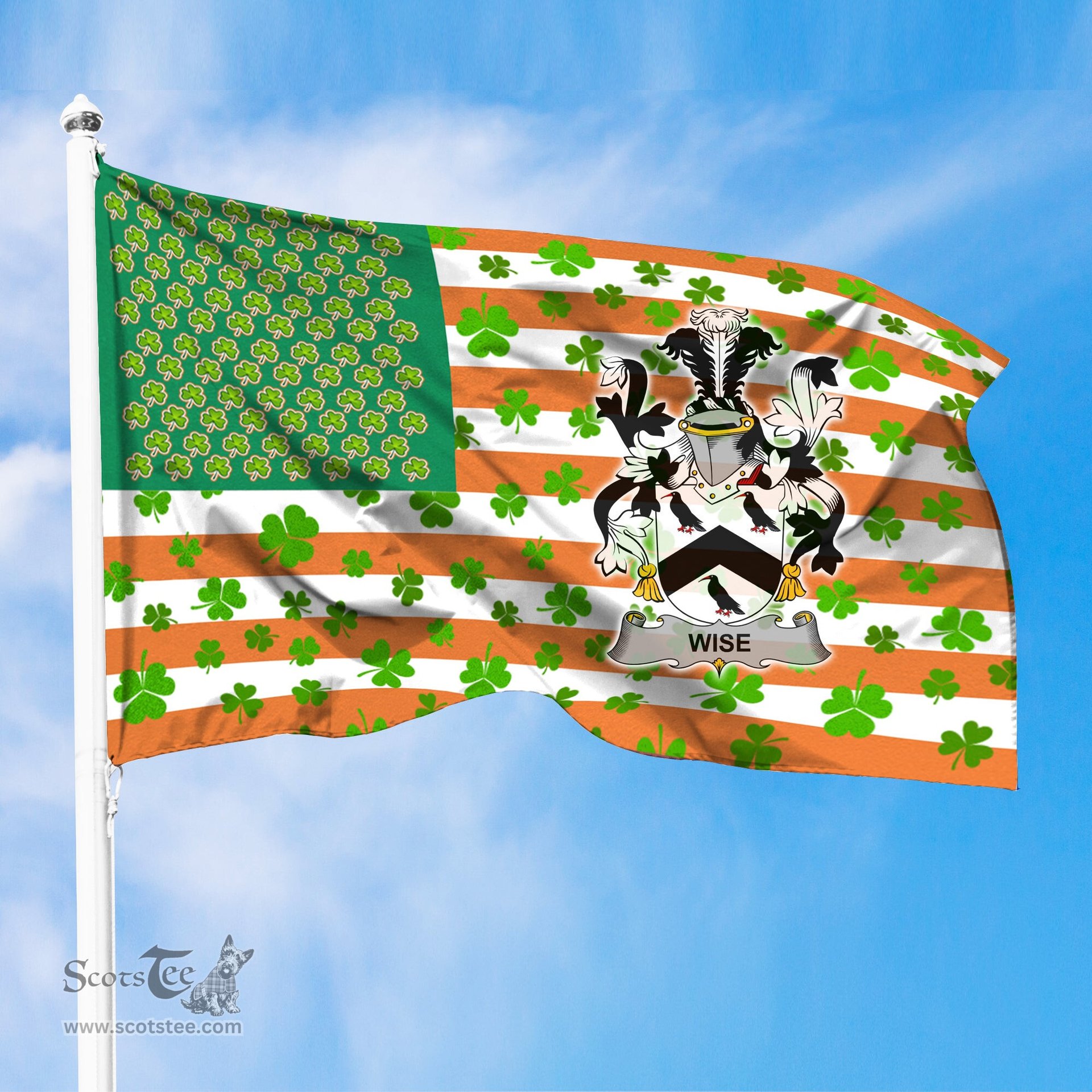 ScotsTee Shop Irish Wise Coat of Arms Irish Family Crest Flag Shamrock American Irish Flag
