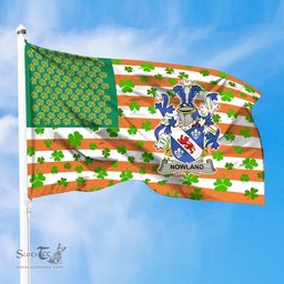 ScotsTee Shop Irish Nowland Coat of Arms Irish Family Crest Flag Shamrock American Irish Flag