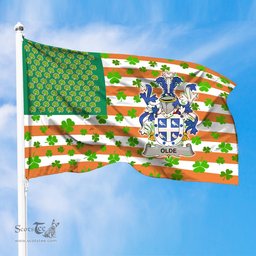 ScotsTee Shop Irish Olde Coat of Arms Irish Family Crest Flag Shamrock American Irish Flag