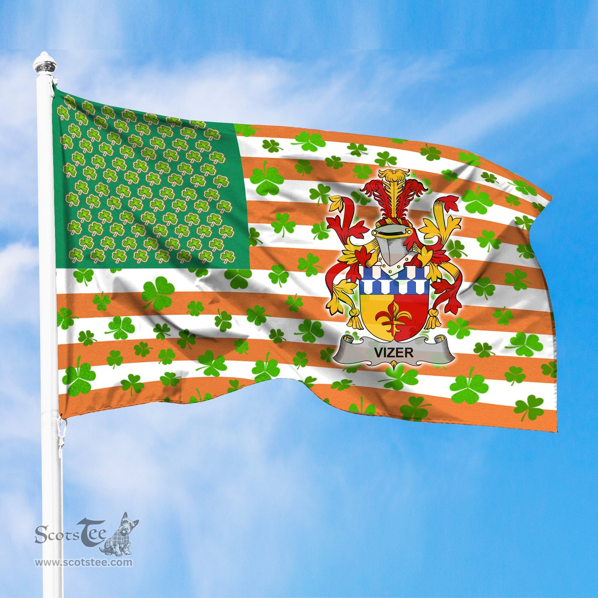 ScotsTee Shop Irish Vizer Coat of Arms Irish Family Crest Flag Shamrock American Irish Flag