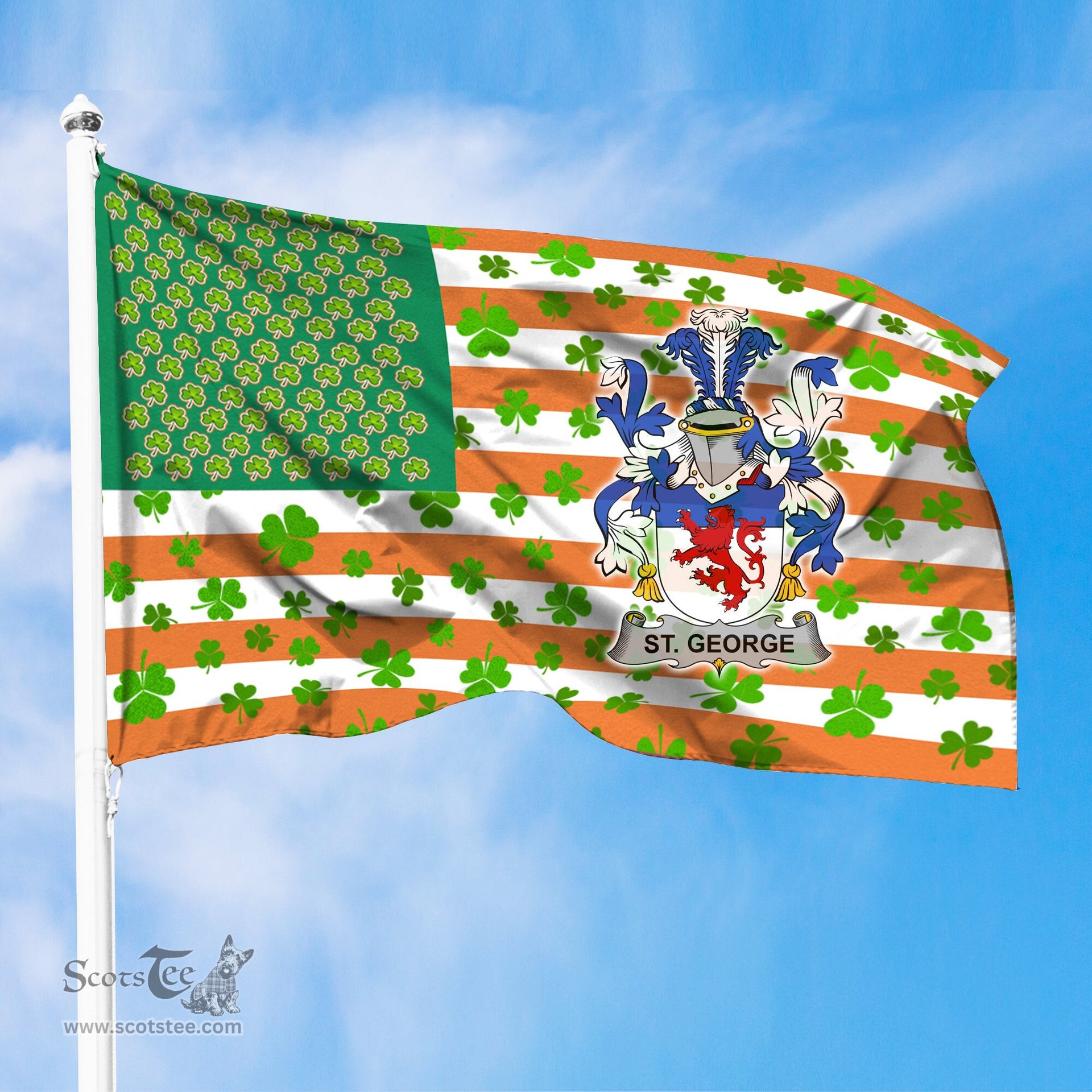 ScotsTee Shop Irish St. George Coat of Arms Irish Family Crest Flag Shamrock American Irish Flag