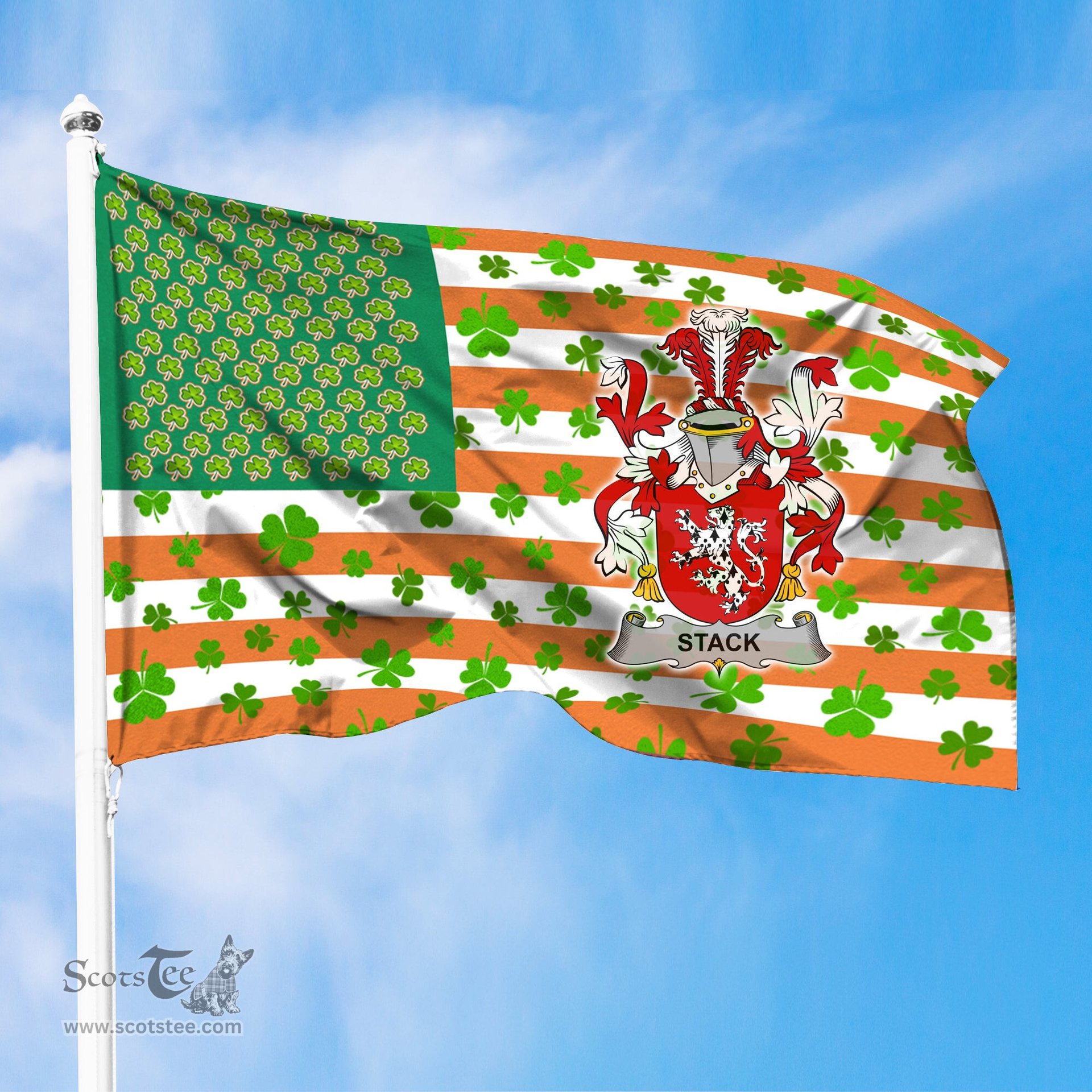 ScotsTee Shop Irish Stack Coat of Arms Irish Family Crest Flag Shamrock American Irish Flag