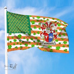ScotsTee Shop Irish Wybrants Coat of Arms Irish Family Crest Flag Shamrock American Irish Flag