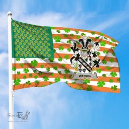 ScotsTee Shop Irish Watson Coat of Arms Irish Family Crest Flag Shamrock American Irish Flag