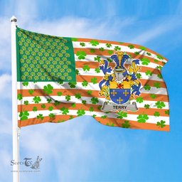 ScotsTee Shop Irish Terry Coat of Arms Irish Family Crest Flag Shamrock American Irish Flag
