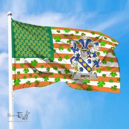 ScotsTee Shop Irish Smith or Smyth Coat of Arms Irish Family Crest Flag Shamrock American Irish Flag