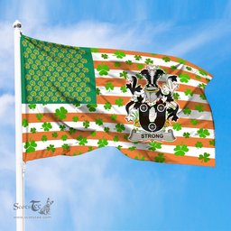 ScotsTee Shop Irish Strong Coat of Arms Irish Family Crest Flag Shamrock American Irish Flag