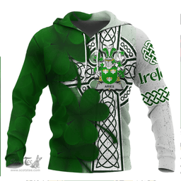 ScotsTee Shop Irish Aries Coat of Arms Irish Family Crest Hoodie Irish Shamrock Celtic Cross Hoodie