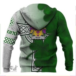 ScotsTee Shop Irish Begg Coat of Arms Irish Family Crest Hoodie Irish Shamrock Celtic Cross Hoodie