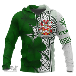 ScotsTee Shop Irish Arthur Coat of Arms Irish Family Crest Hoodie Irish Shamrock Celtic Cross Hoodie