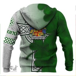 ScotsTee Shop Irish Chatterton Coat of Arms Irish Family Crest Hoodie Irish Shamrock Celtic Cross Hoodie