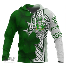 ScotsTee Shop Irish Hanly or O Hanley Coat of Arms Irish Family Crest Hoodie Irish Shamrock Celtic Cross Hoodie