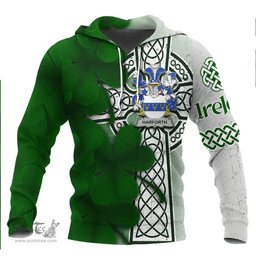 ScotsTee Shop Irish Harforth Coat of Arms Irish Family Crest Hoodie Irish Shamrock Celtic Cross Hoodie