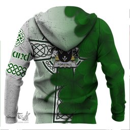 ScotsTee Shop Irish Forstall Coat of Arms Irish Family Crest Hoodie Irish Shamrock Celtic Cross Hoodie