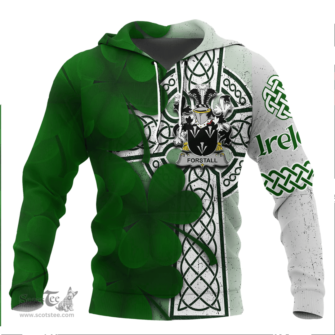 ScotsTee Shop Irish Forstall Coat of Arms Irish Family Crest Hoodie Irish Shamrock Celtic Cross Hoodie