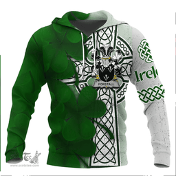 ScotsTee Shop Irish Forstall Coat of Arms Irish Family Crest Hoodie Irish Shamrock Celtic Cross Hoodie