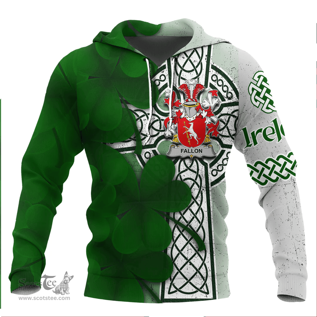 ScotsTee Shop Irish Fallon or O Fallon Coat of Arms Irish Family Crest Hoodie Irish Shamrock Celtic Cross Hoodie