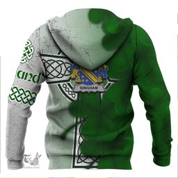 ScotsTee Shop Irish Bingham Coat of Arms Irish Family Crest Hoodie Irish Shamrock Celtic Cross Hoodie