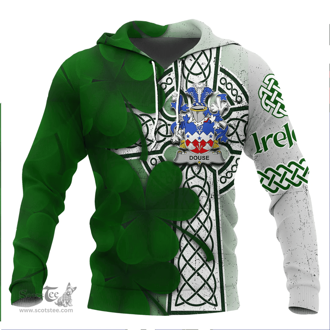 ScotsTee Shop Irish Douse or Dowse Coat of Arms Irish Family Crest Hoodie Irish Shamrock Celtic Cross Hoodie