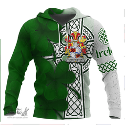 ScotsTee Shop Irish Chichester Coat of Arms Irish Family Crest Hoodie Irish Shamrock Celtic Cross Hoodie