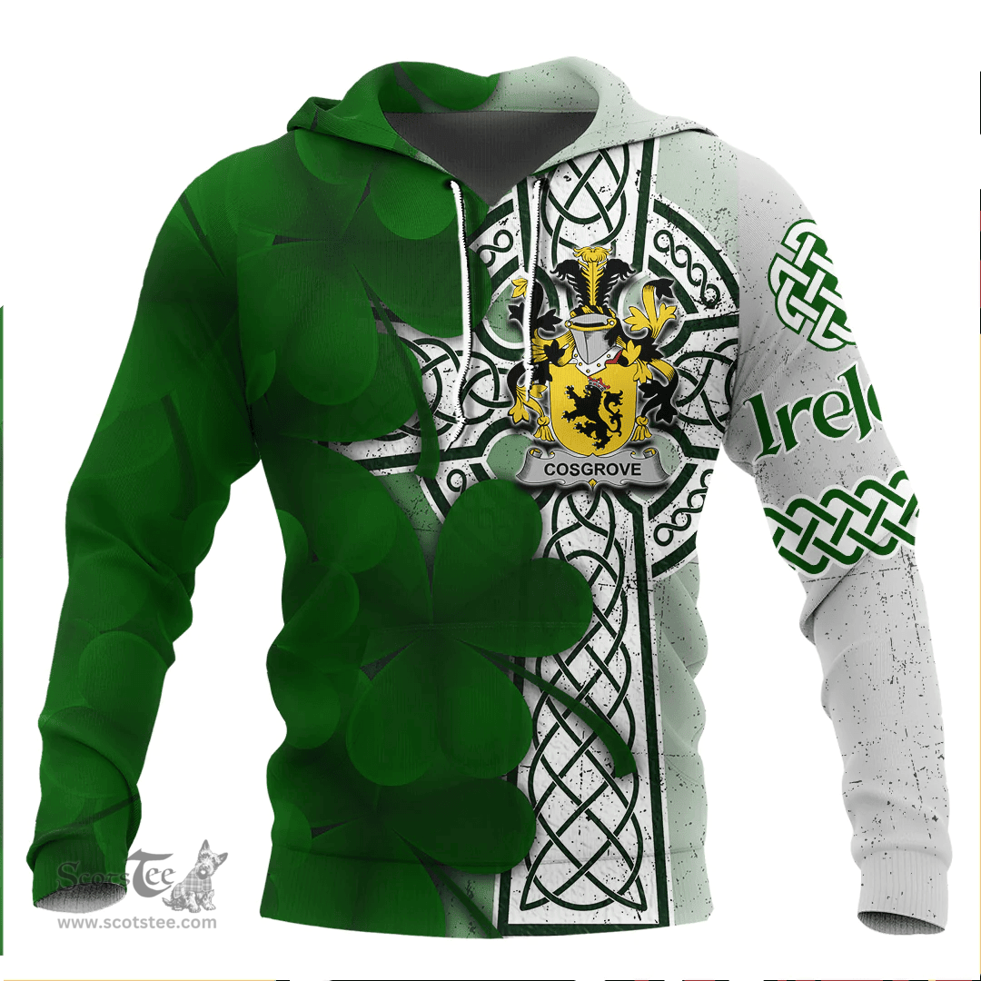 ScotsTee Shop Irish Cosgrove or O Cosgrave Coat of Arms Irish Family Crest Hoodie Irish Shamrock Celtic Cross Hoodie