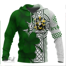 ScotsTee Shop Irish Croke Coat of Arms Irish Family Crest Hoodie Irish Shamrock Celtic Cross Hoodie
