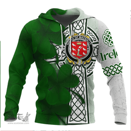 ScotsTee Shop Irish House of MACNALLY Coat of Arms Irish Family Crest Hoodie Irish Shamrock Celtic Cross Hoodie