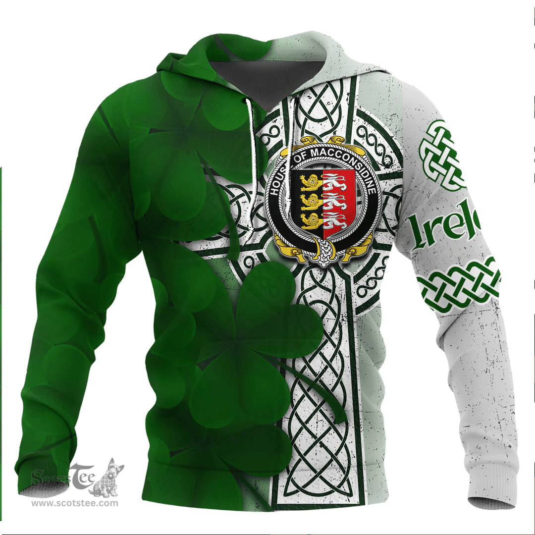 ScotsTee Shop Irish House of MACCONSIDINE Coat of Arms Irish Family Crest Hoodie Irish Shamrock Celtic Cross Hoodie