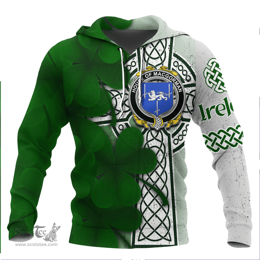 ScotsTee Shop Irish House of MACGORMAN Coat of Arms Irish Family Crest Hoodie Irish Shamrock Celtic Cross Hoodie
