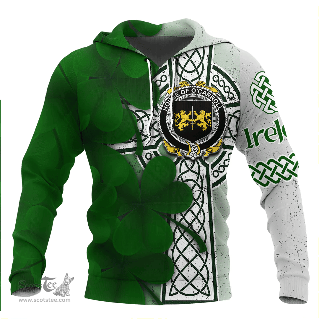 ScotsTee Shop Irish House of O CARROLL Coat of Arms Irish Family Crest Hoodie Irish Shamrock Celtic Cross Hoodie