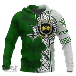 ScotsTee Shop Irish House of O CARROLL Coat of Arms Irish Family Crest Hoodie Irish Shamrock Celtic Cross Hoodie