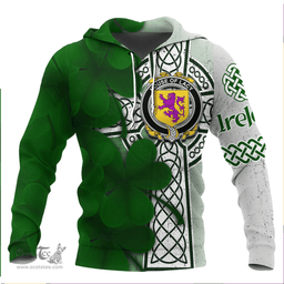 ScotsTee Shop Irish House of LACY Coat of Arms Irish Family Crest Hoodie Irish Shamrock Celtic Cross Hoodie