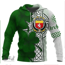 ScotsTee Shop Irish House of MACQUILLAN Coat of Arms Irish Family Crest Hoodie Irish Shamrock Celtic Cross Hoodie