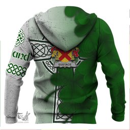 ScotsTee Shop Irish Eustace Coat of Arms Irish Family Crest Hoodie Irish Shamrock Celtic Cross Hoodie