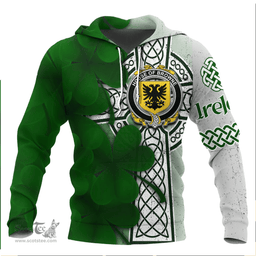 ScotsTee Shop Irish House of BROWNE Coat of Arms Irish Family Crest Hoodie Irish Shamrock Celtic Cross Hoodie