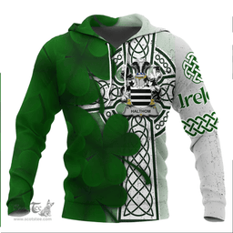 ScotsTee Shop Irish Halthom Coat of Arms Irish Family Crest Hoodie Irish Shamrock Celtic Cross Hoodie