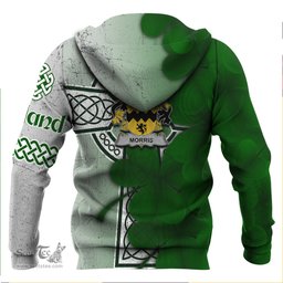 ScotsTee Shop Irish Morris Coat of Arms Irish Family Crest Hoodie Irish Shamrock Celtic Cross Hoodie