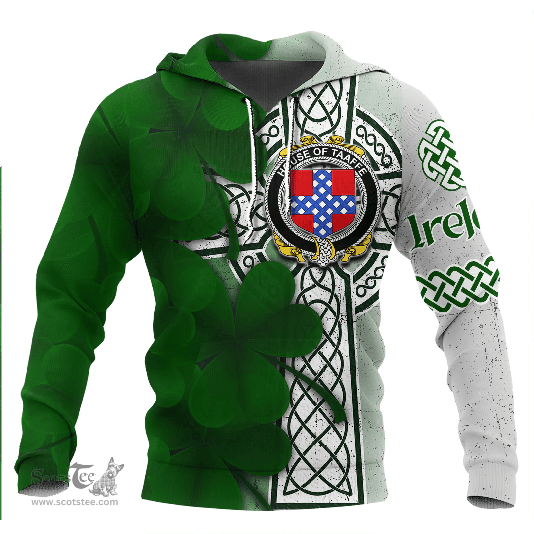 ScotsTee Shop Irish House of TAAFFE Coat of Arms Irish Family Crest Hoodie Irish Shamrock Celtic Cross Hoodie
