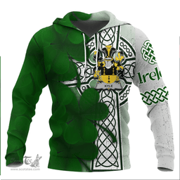 ScotsTee Shop Irish Kyle Coat of Arms Irish Family Crest Hoodie Irish Shamrock Celtic Cross Hoodie