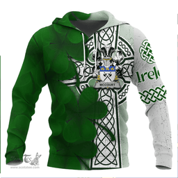 ScotsTee Shop Irish McCourt Coat of Arms Irish Family Crest Hoodie Irish Shamrock Celtic Cross Hoodie