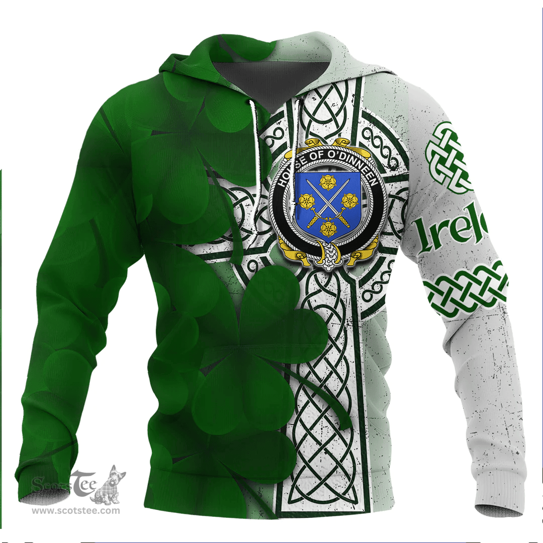 ScotsTee Shop Irish House of O DINNEEN Coat of Arms Irish Family Crest Hoodie Irish Shamrock Celtic Cross Hoodie