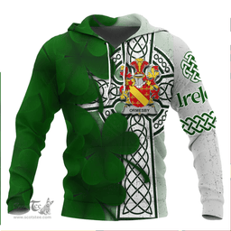ScotsTee Shop Irish Ormesby Coat of Arms Irish Family Crest Hoodie Irish Shamrock Celtic Cross Hoodie