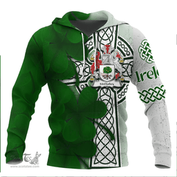 ScotsTee Shop Irish McCluskey Coat of Arms Irish Family Crest Hoodie Irish Shamrock Celtic Cross Hoodie