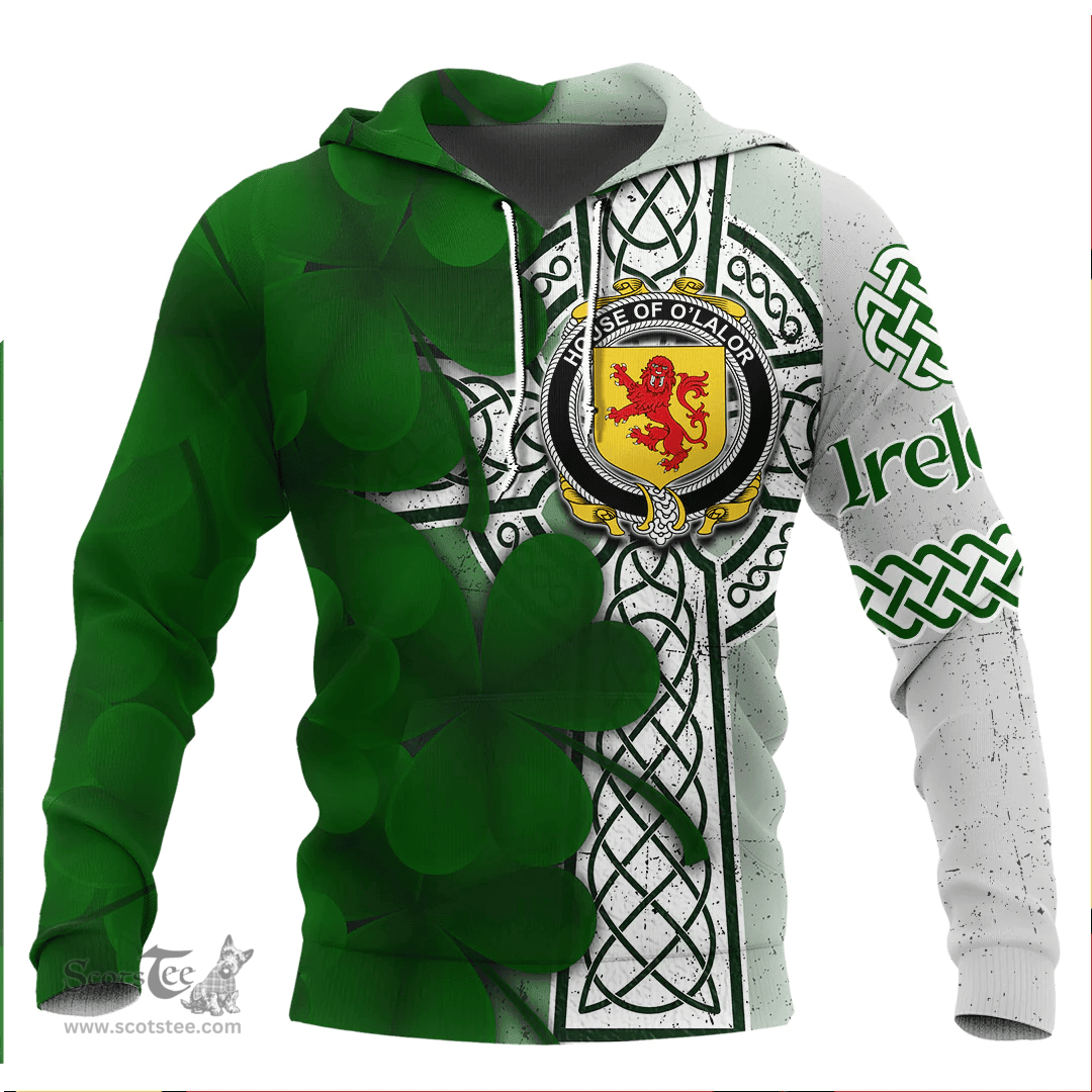 ScotsTee Shop Irish House of O LALOR Coat of Arms Irish Family Crest Hoodie Irish Shamrock Celtic Cross Hoodie