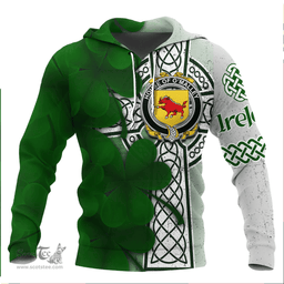 ScotsTee Shop Irish House of O MALLEY Coat of Arms Irish Family Crest Hoodie Irish Shamrock Celtic Cross Hoodie